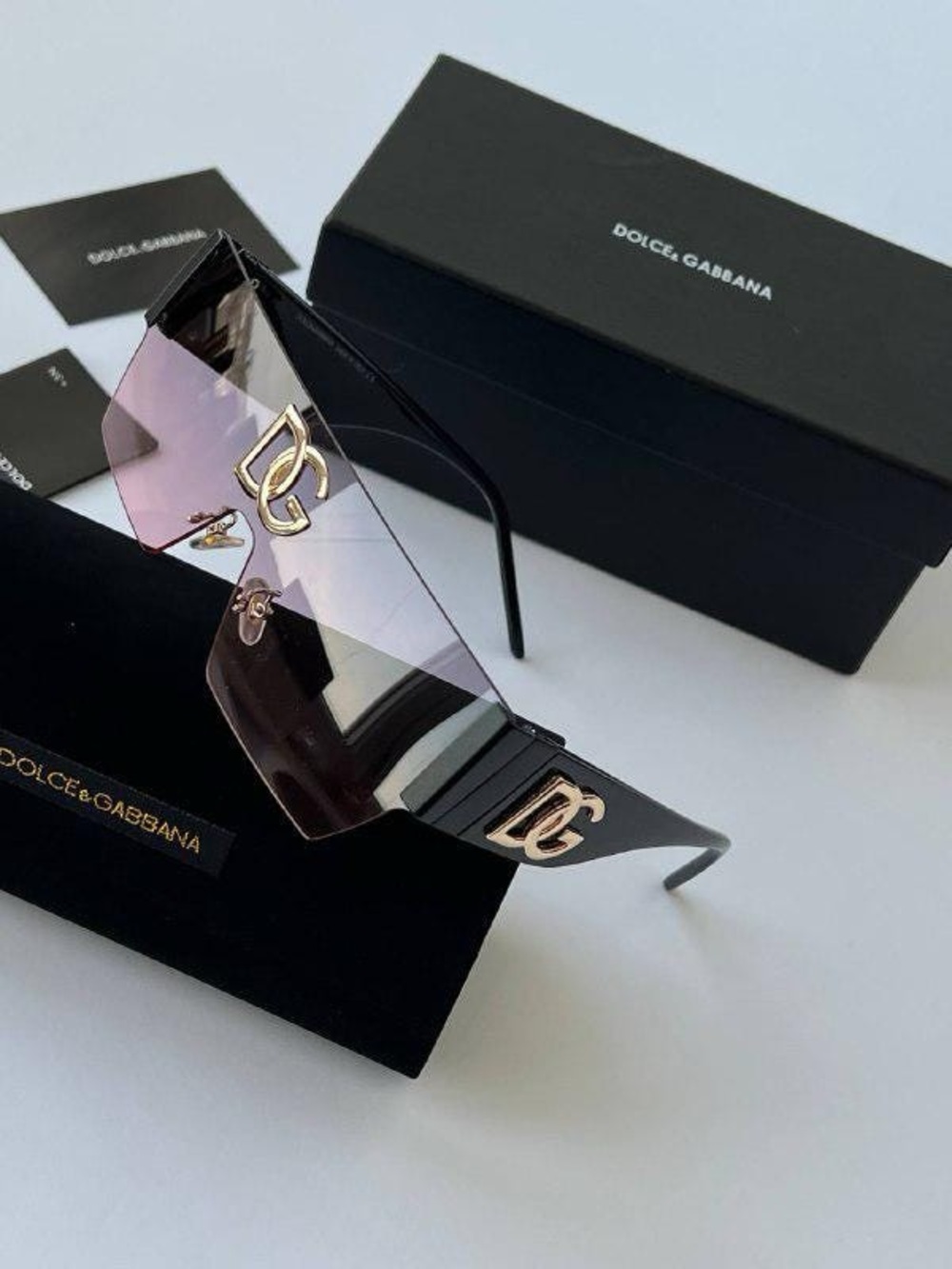 Dolce & Gabbana Black Frame Sunglasses with Pink Gradient Shield Lens